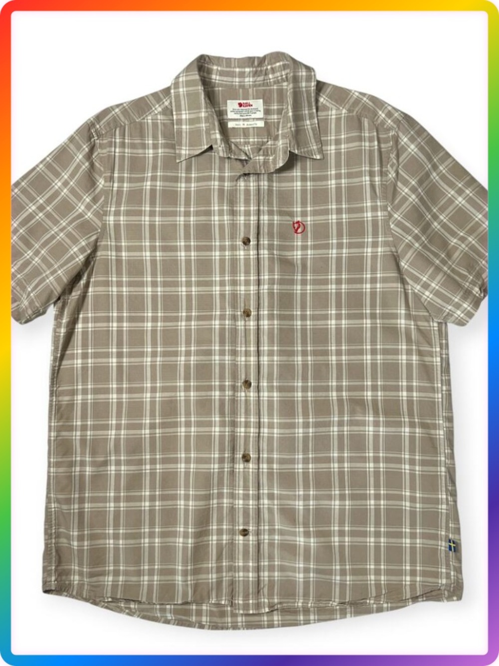 Fjallraven Relaxed Plaid Short Sleeve Button Down Shirt Mens M Brown